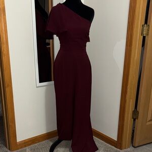 Elegant One-Shoulder Burgundy Jumpsuit